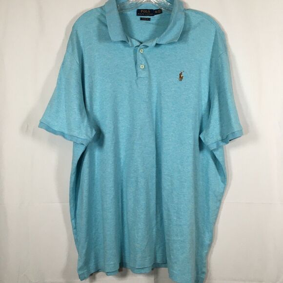 Polo Ralph Lauren Shirt Mens Sz XXL Light Blue Classic Fit Short Sleeve Tan Pony - Picture 1 of 10